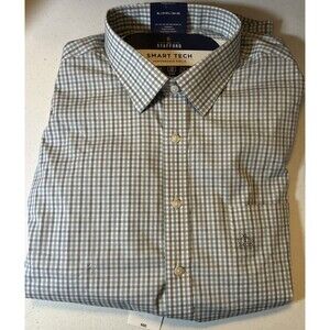 Stafford Button Down Shirt Men Size XL Smart Tech Performance Teal Check 17 34